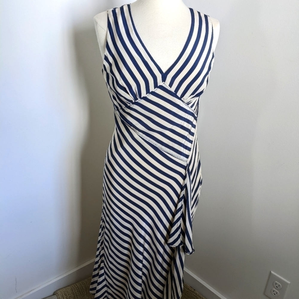 𝅺Suzi Chin Striped Silk Slip Dress Retro Art Deco Style 10 Maxamilist Designer